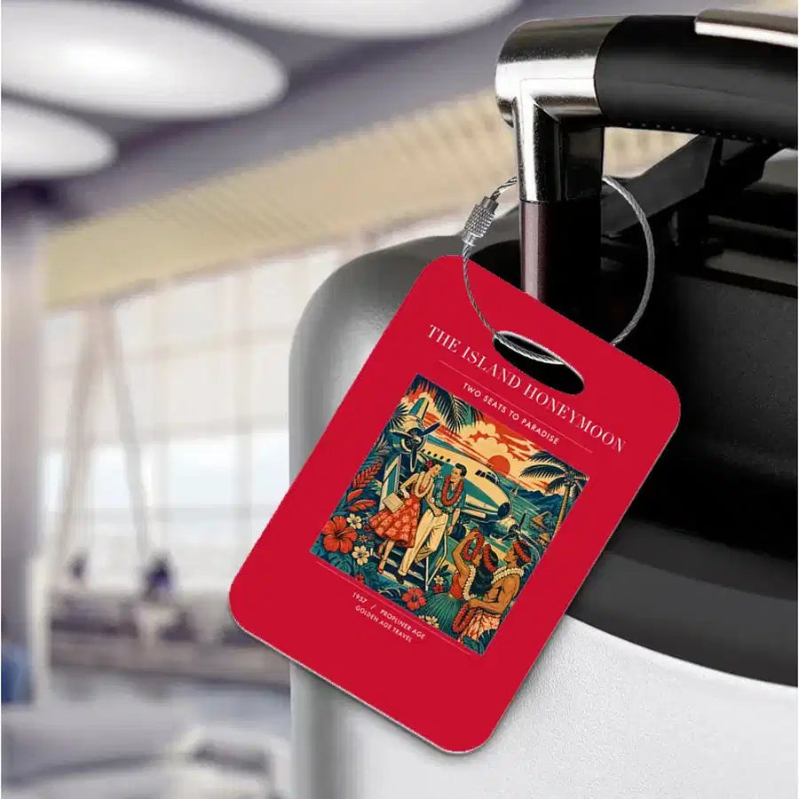VINTAGE G4104 - The Island Honeymoon - Acrylic Luggage Tags design on red