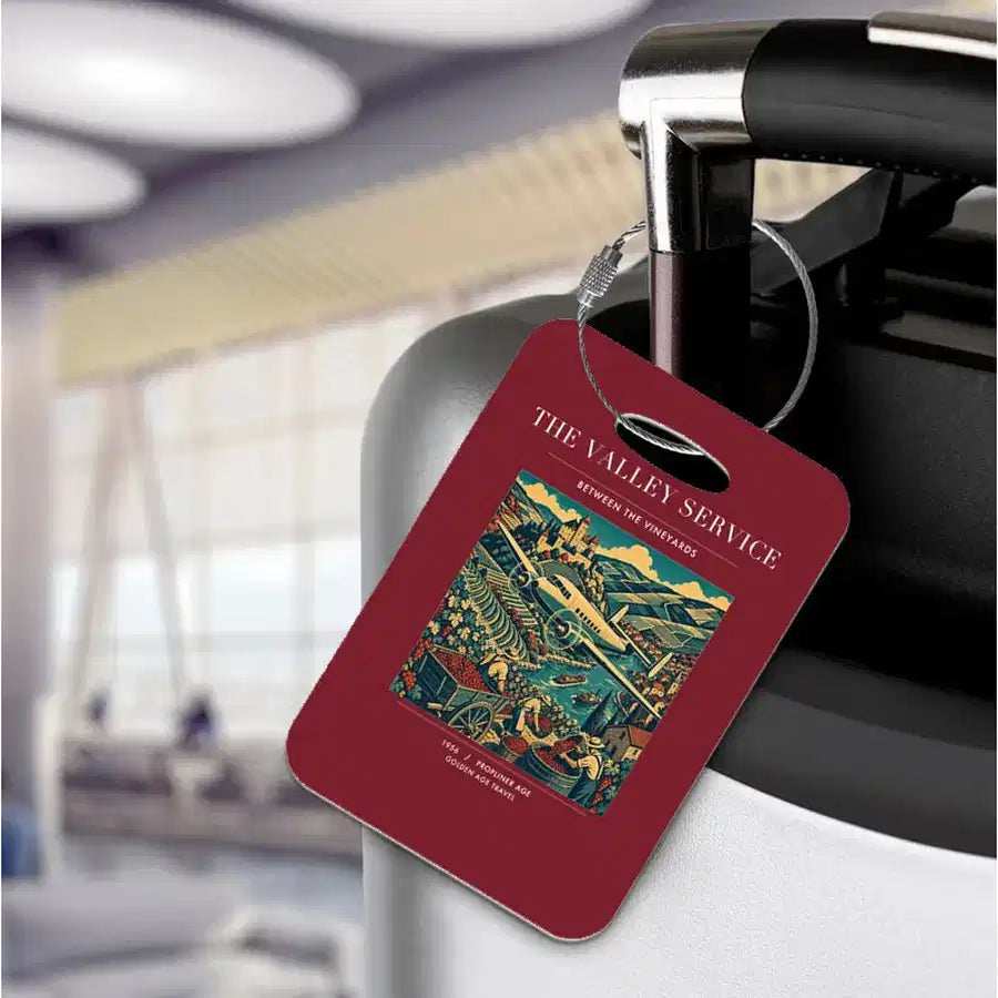 VINTAGE G4110 - The Valley Service - Acrylic Luggage Tags design on darkred
