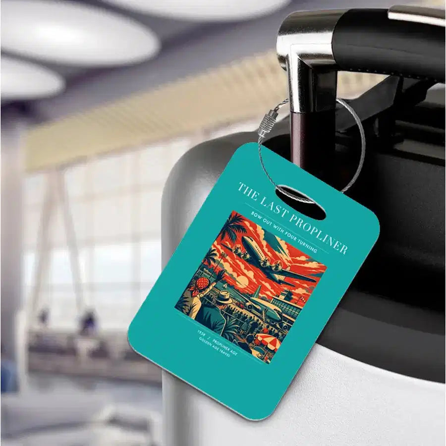 VINTAGE G4112 - The Last Propliner - Acrylic Luggage Tags design on turquoise