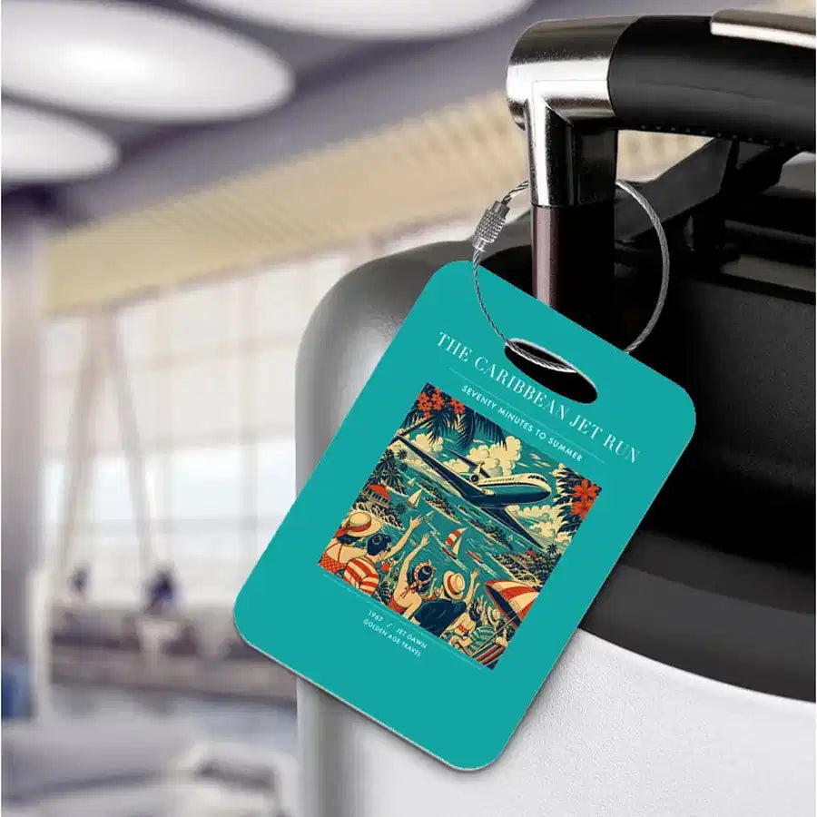 VINTAGE G4122 - The Caribbean Jet Run - Acrylic Luggage Tags design on turquoise