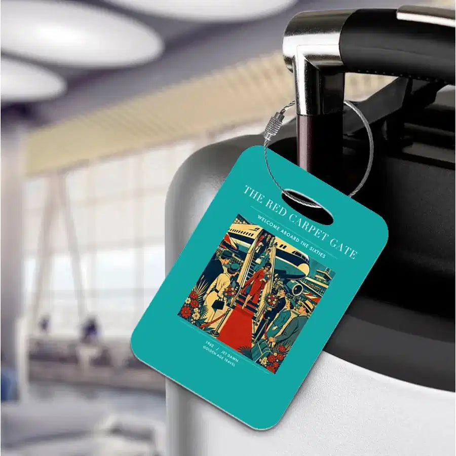 VINTAGE G4124 - The Red Carpet Gate - Acrylic Luggage Tags design on turquoise