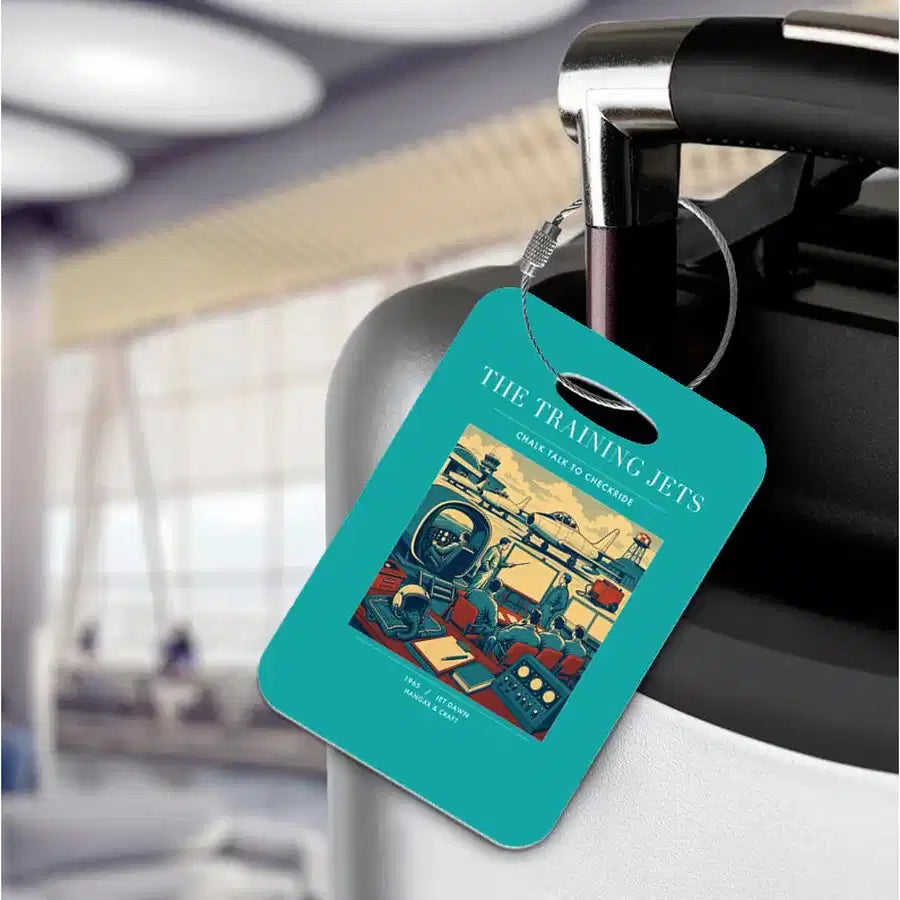 VINTAGE G4126 - The Training Jets - Acrylic Luggage Tags design on turquoise