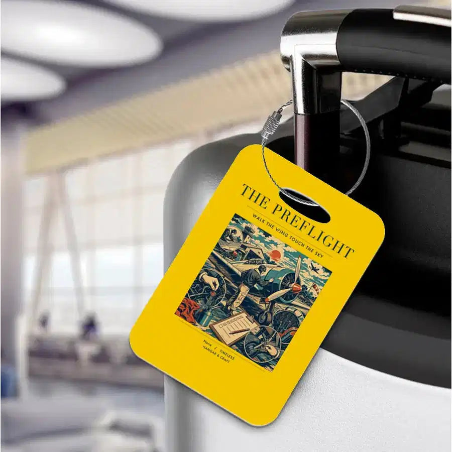 VINTAGE G4138 - The Preflight - Acrylic Luggage Tags design on yellow