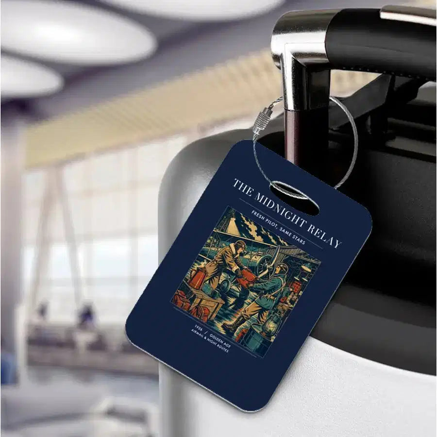 VINTAGE G4149 - The Midnight Relay - Acrylic Luggage Tags design on navyblue