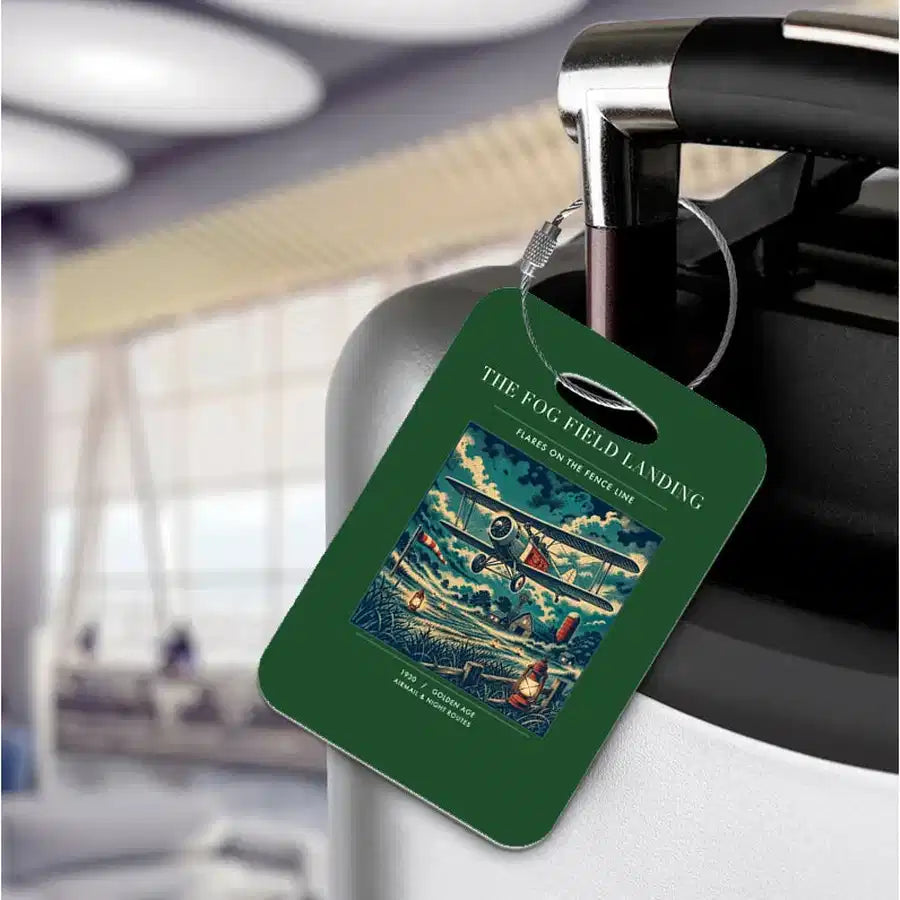 VINTAGE G4150 - The Fog Field Landing - Acrylic Luggage Tags design on darkgreen