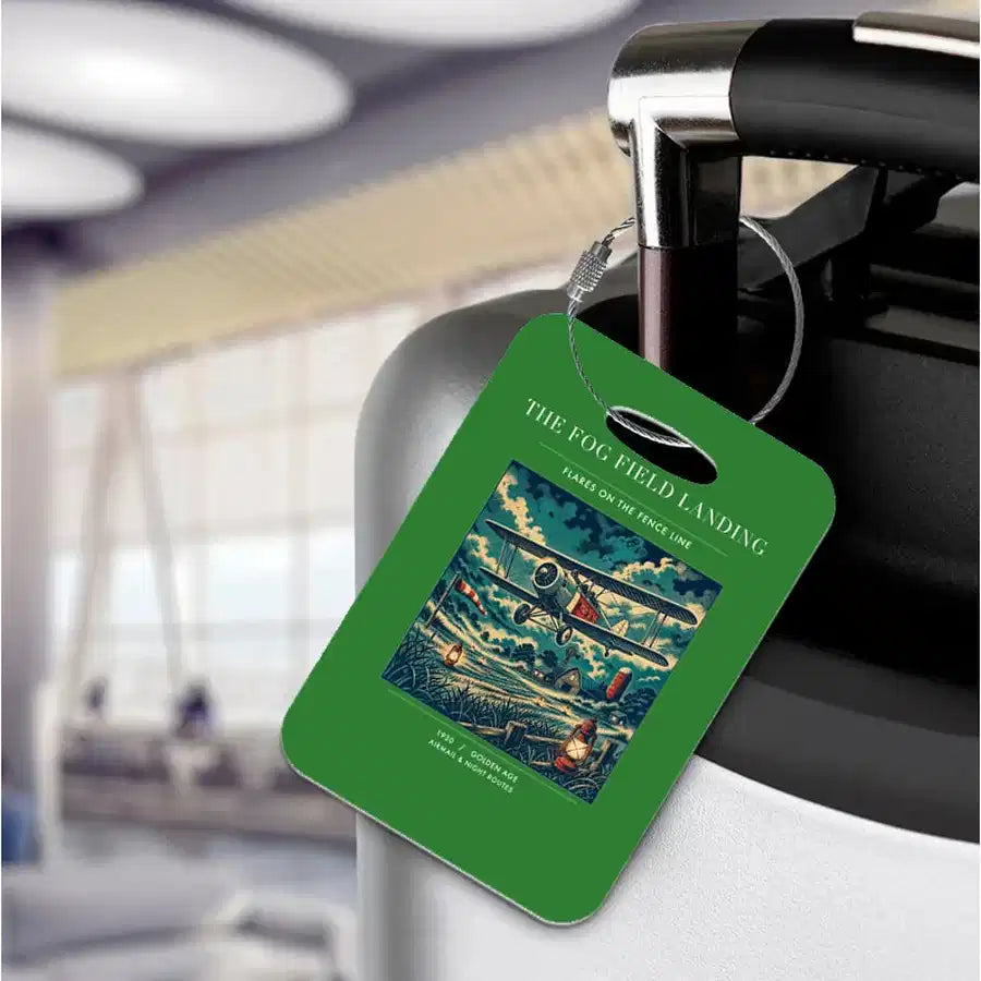 VINTAGE G4150 - The Fog Field Landing - Acrylic Luggage Tags design on green