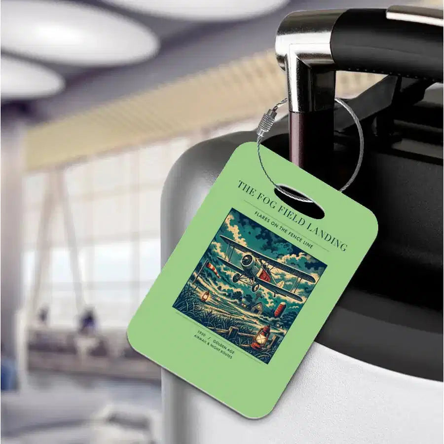 VINTAGE G4150 - The Fog Field Landing - Acrylic Luggage Tags design on lightgreen