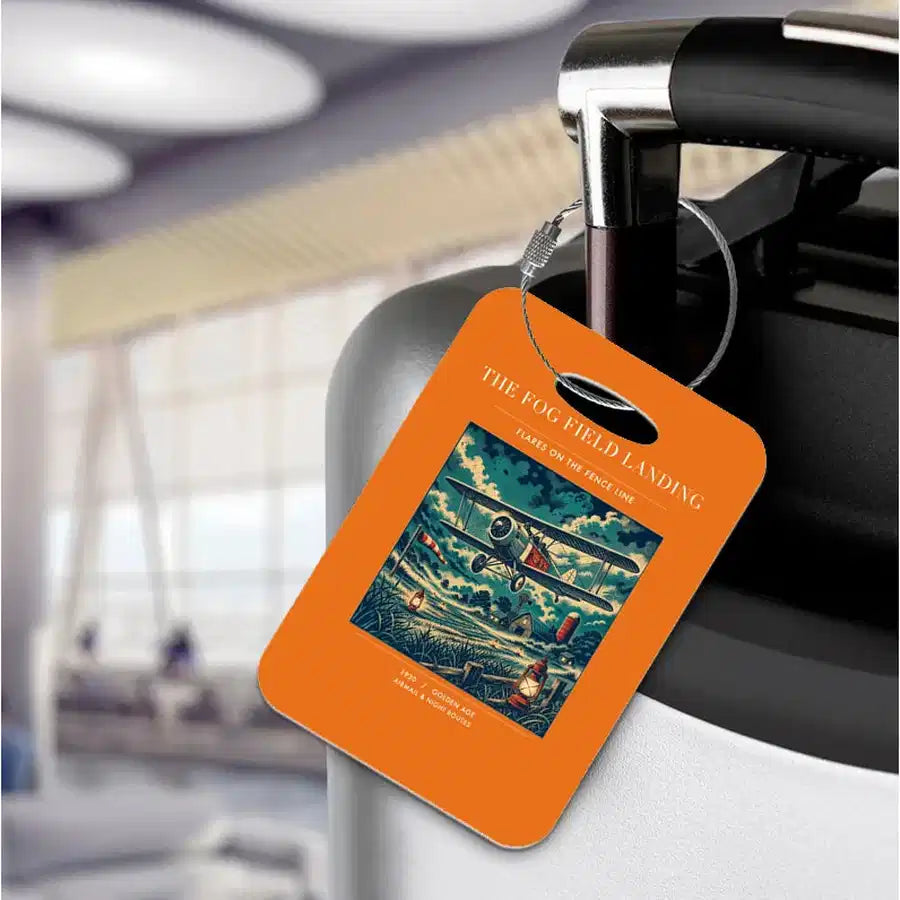 VINTAGE G4150 - The Fog Field Landing - Acrylic Luggage Tags design on orange