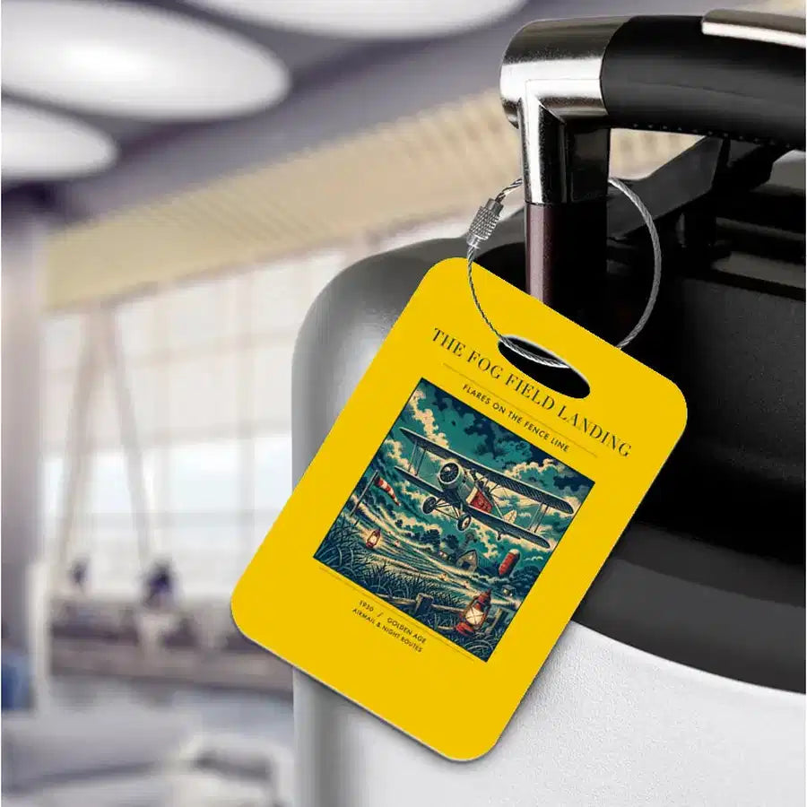 VINTAGE G4150 - The Fog Field Landing - Acrylic Luggage Tags design on yellow