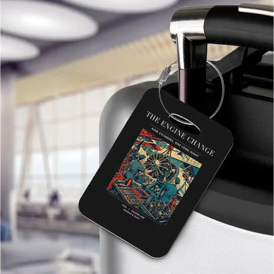 VINTAGE G4167 - The Engine Change - Acrylic Luggage Tags design on black
