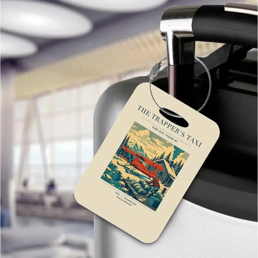 VINTAGE G4192 - The Trapper's Taxi - Acrylic Luggage Tags design on beige