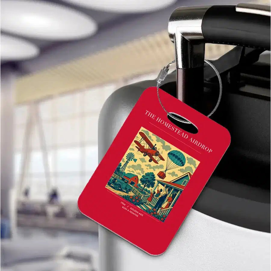 VINTAGE G4199 - The Homestead Airdrop - Acrylic Luggage Tags design on red