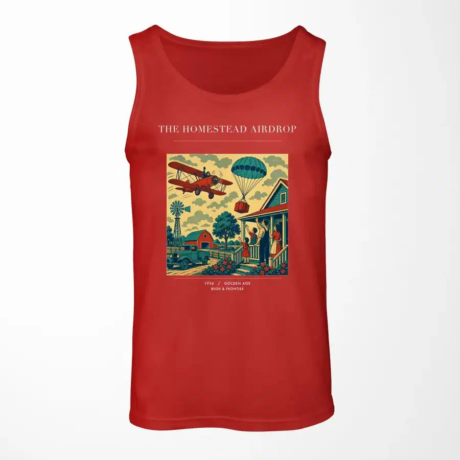 VINTAGE G4199 - The Homestead Airdrop - Designed Tank Tops design on red