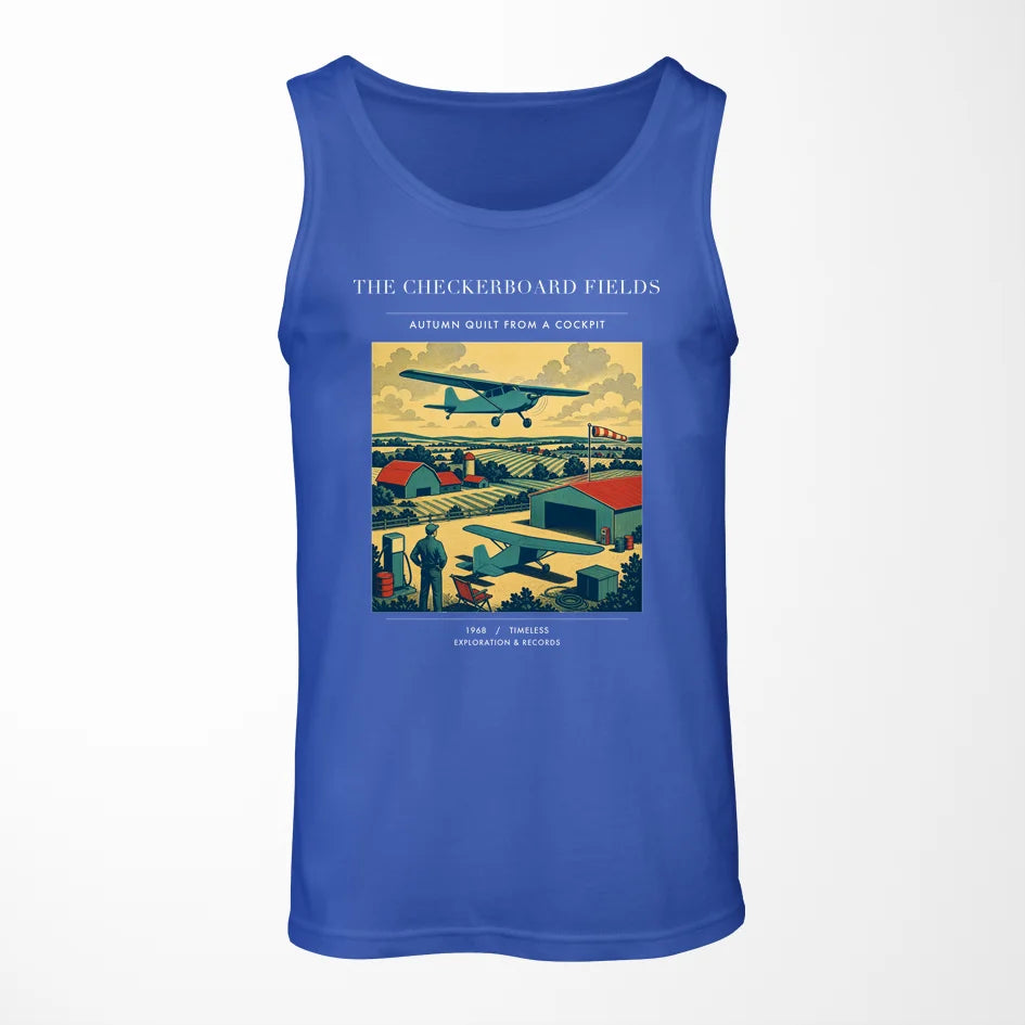 VINTAGE G4201 - The Checkerboard Fields - Designed Tank Tops design on blue