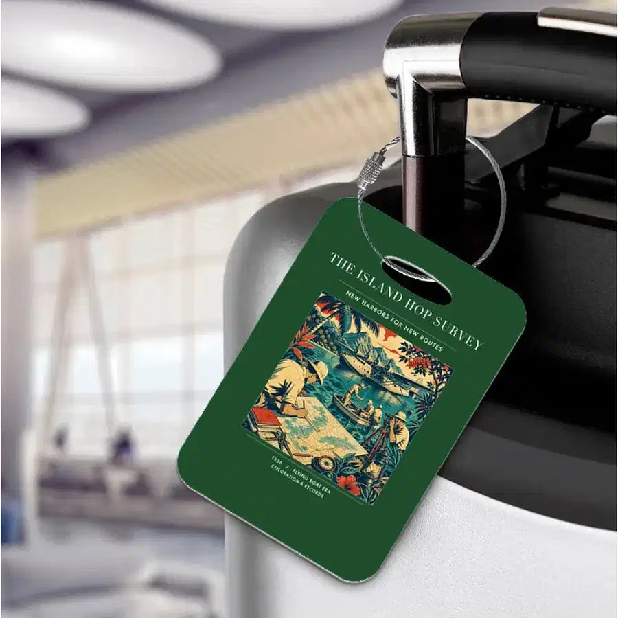 VINTAGE G4209 - The Island Hop Survey - Acrylic Luggage Tags design on darkgreen