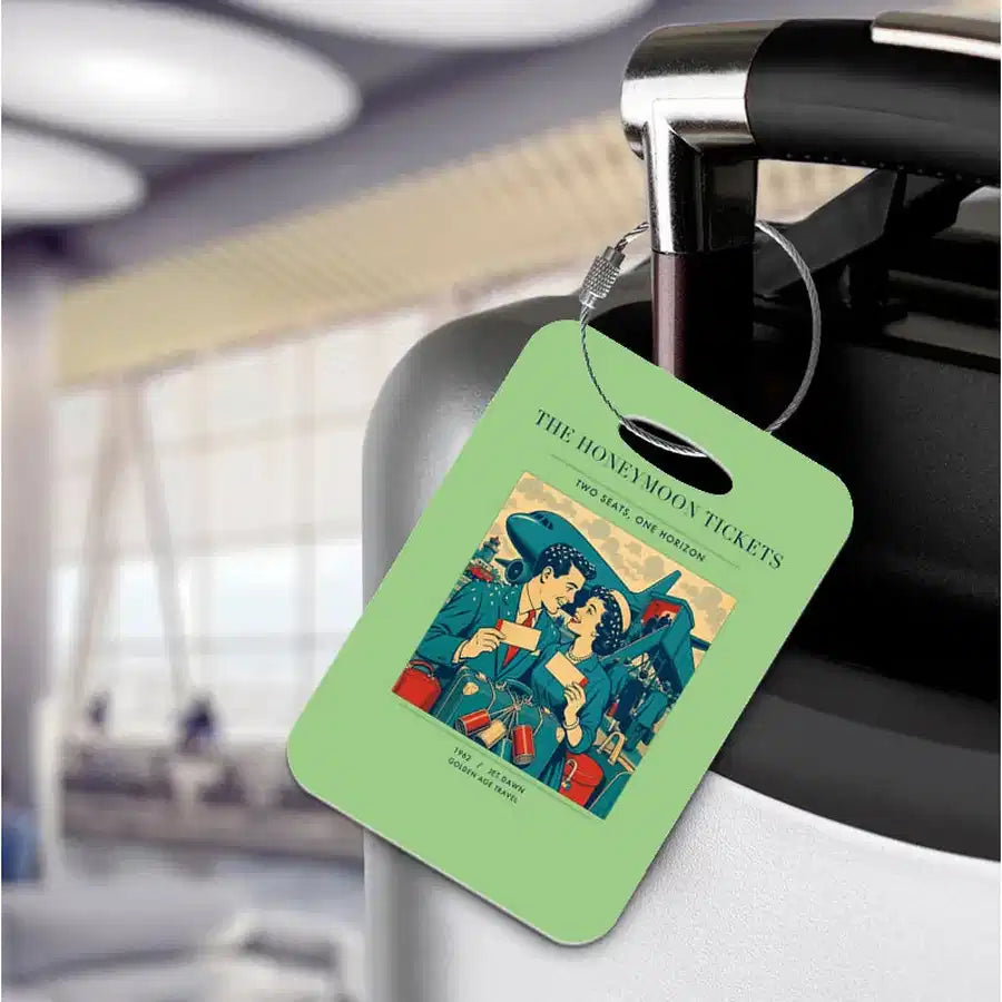 VINTAGE G4227 - The Honeymoon Tickets - Acrylic Luggage Tags design on lightgreen