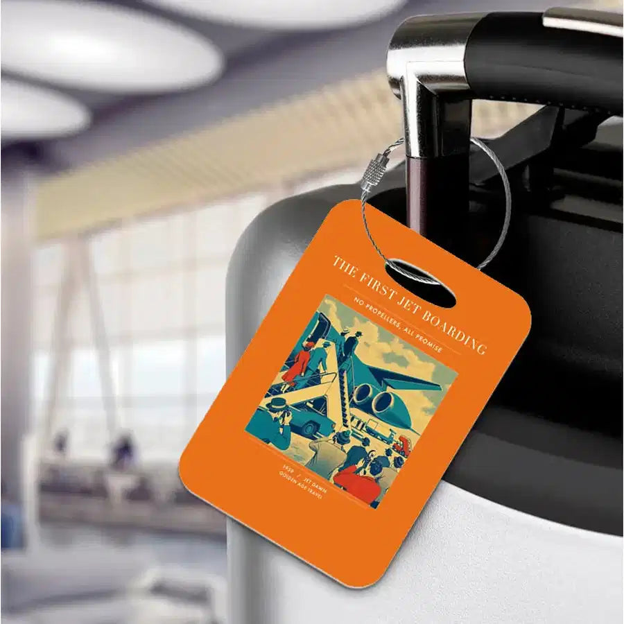VINTAGE G4228 - The First Jet Boarding - Acrylic Luggage Tags design on orange