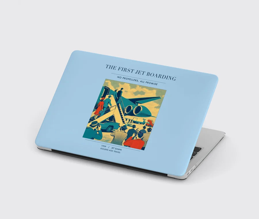 VINTAGE G4228 - The First Jet Boarding - Designed MacBook Cases design on lightblue