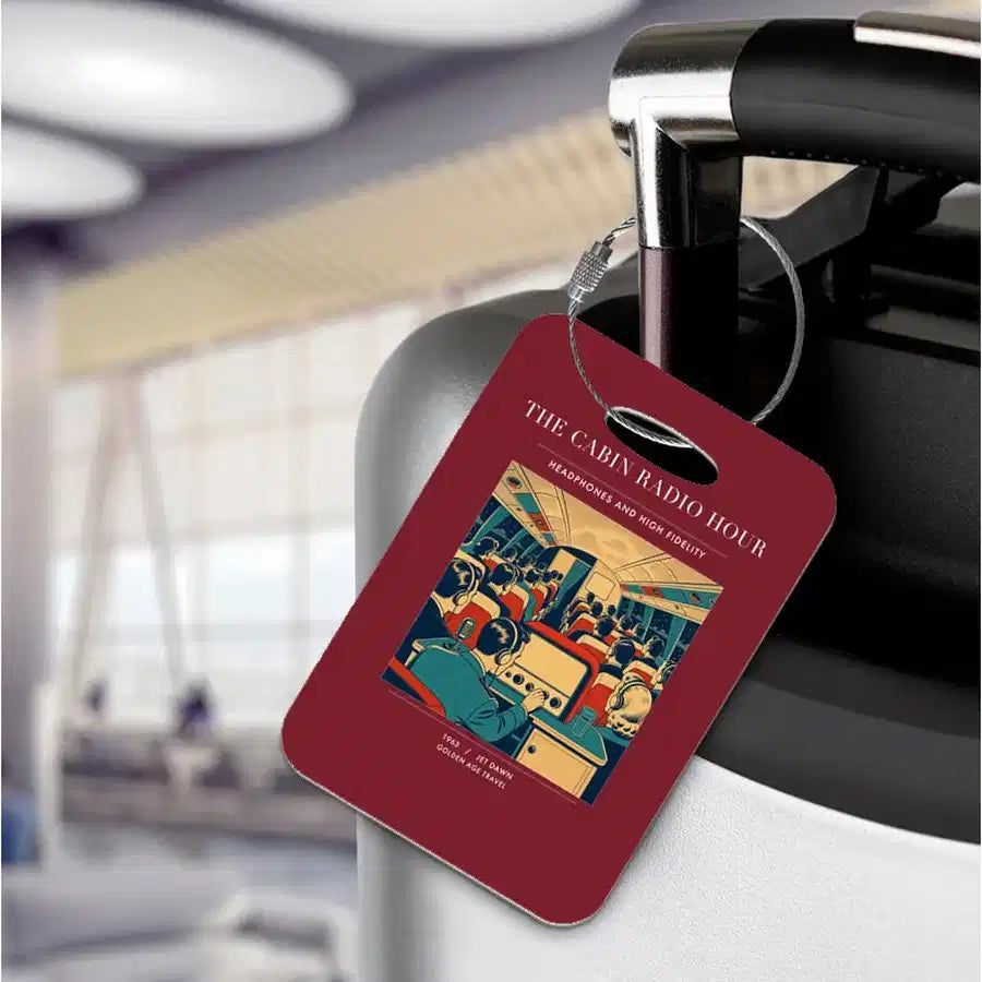 VINTAGE G4229 - The Cabin Radio Hour - Acrylic Luggage Tags design on darkred
