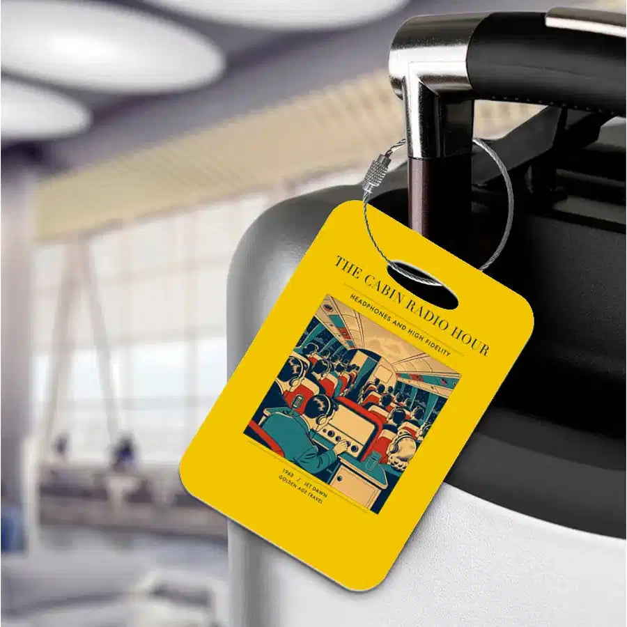 VINTAGE G4229 - The Cabin Radio Hour - Acrylic Luggage Tags design on yellow