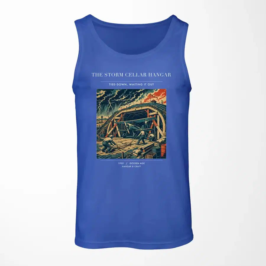 VINTAGE G4244 - The Storm Cellar Hangar - Designed Tank Tops design on blue