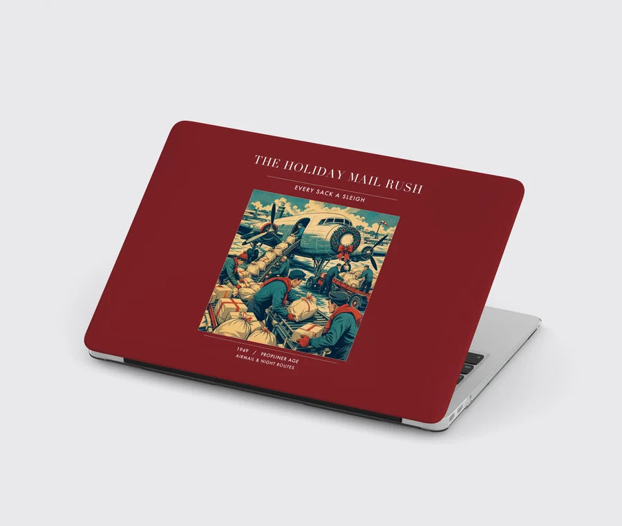 VINTAGE G4255 - The Holiday Mail Rush - Designed MacBook Cases design on darkred