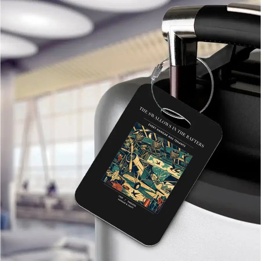 VINTAGE G4269 - The Swallows In The Rafters - Acrylic Luggage Tags design on black