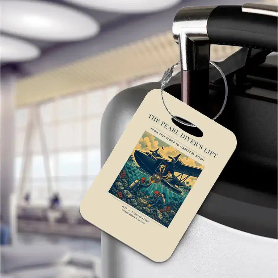 VINTAGE G4271 - The Pearl Diver's Lift - Acrylic Luggage Tags design on beige
