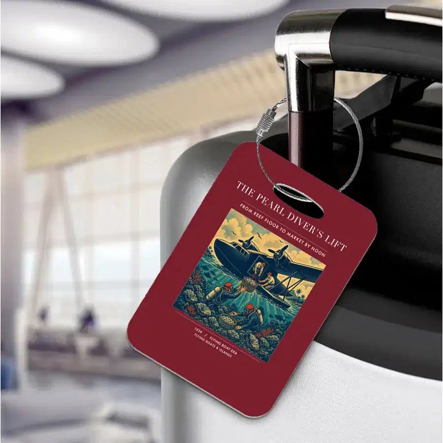 VINTAGE G4271 - The Pearl Diver's Lift - Acrylic Luggage Tags design on darkred
