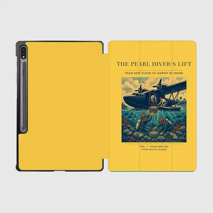 VINTAGE G4271 - The Pearl Diver's Lift - Designed iPad & Samsung Tablet Cases design on yellow samsung