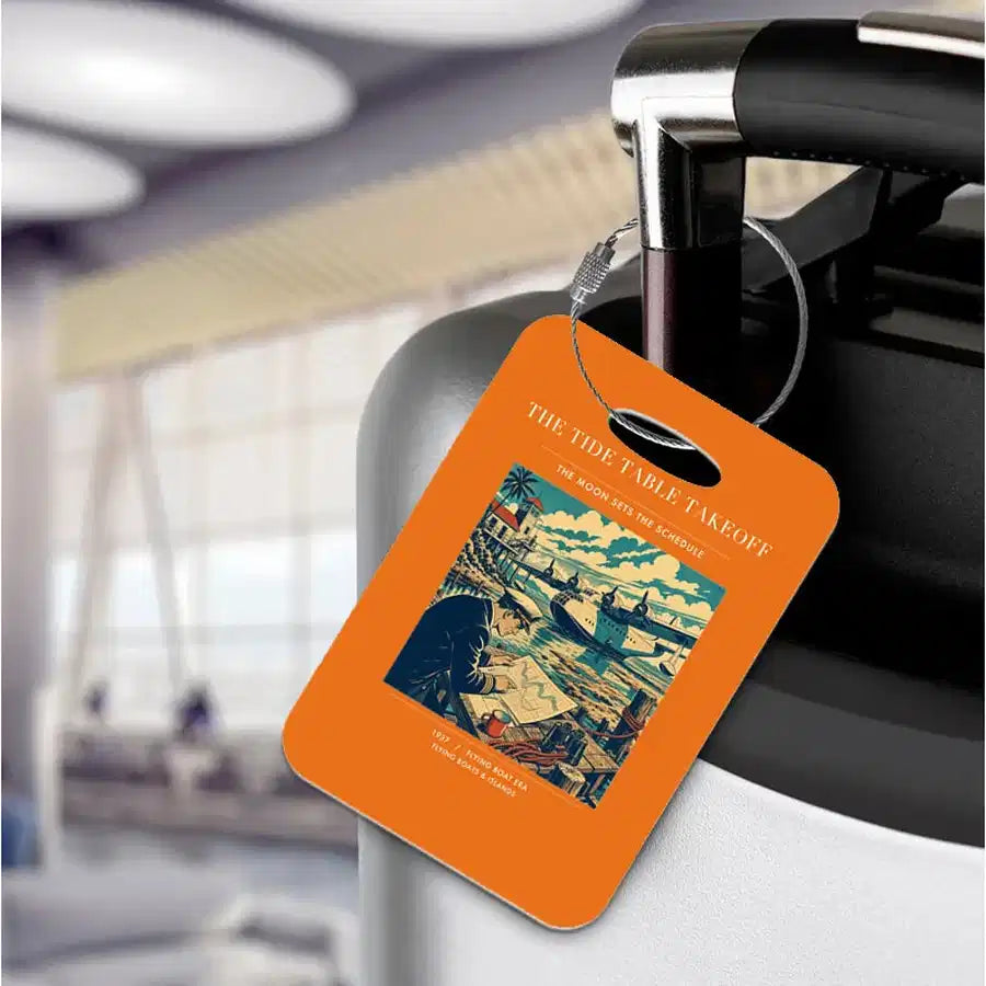 VINTAGE G4272 - The Tide Table Takeoff - Acrylic Luggage Tags design on orange