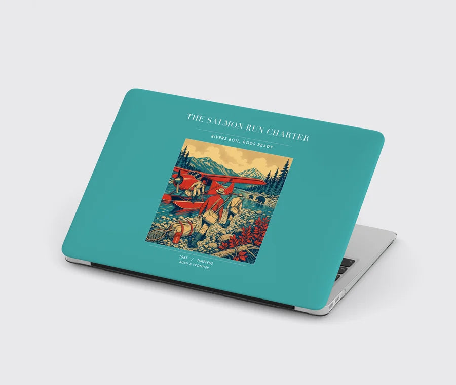 VINTAGE G4289 - The Salmon Run Charter - Designed MacBook Cases design on turquoise