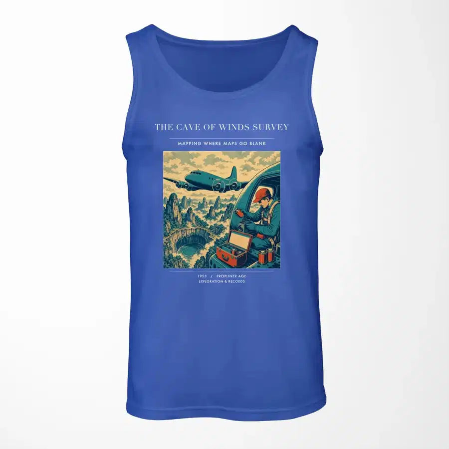 VINTAGE G4293 - The Cave Of Winds Survey - Designed Tank Tops design on blue