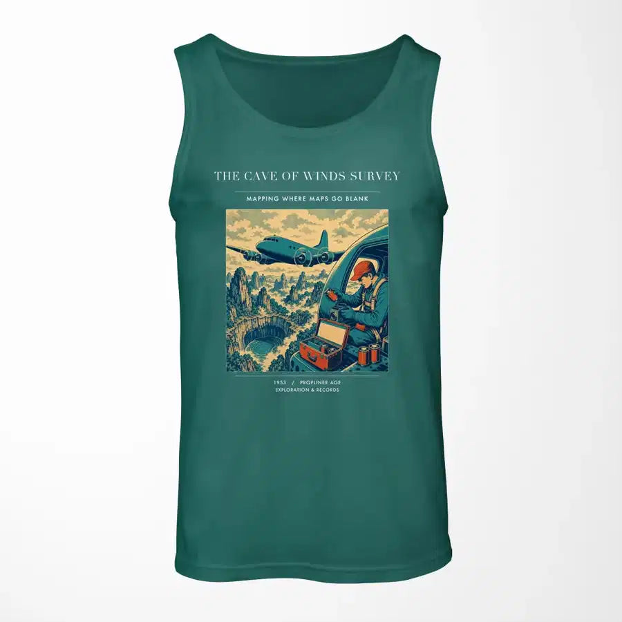 VINTAGE G4293 - The Cave Of Winds Survey - Designed Tank Tops design on green