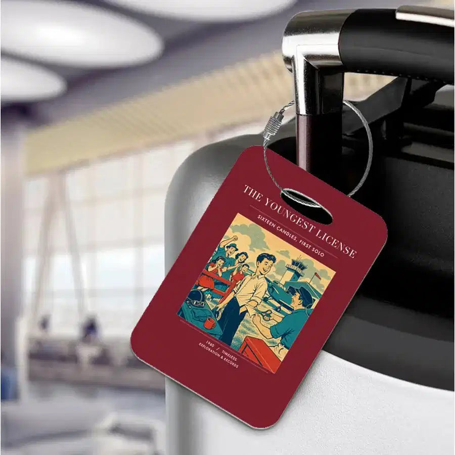 VINTAGE G4298 - The Youngest License - Acrylic Luggage Tags design on darkred