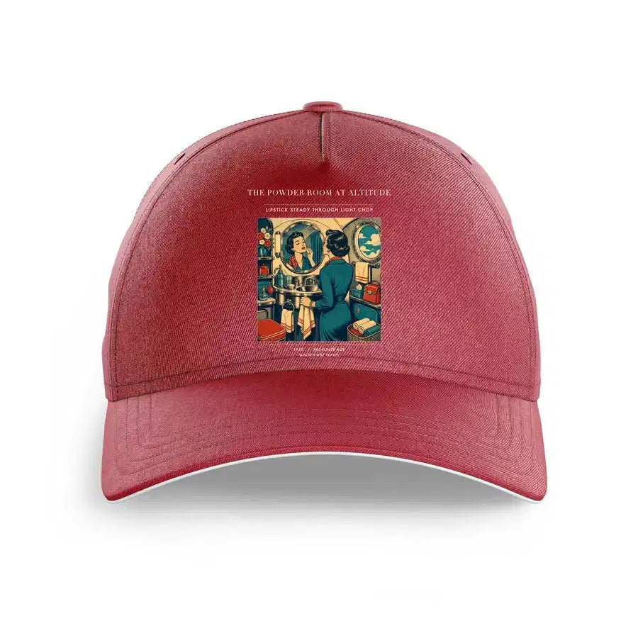 VINTAGE G4305 - The Powder Room At Altitude - Printed Hat design on darkred