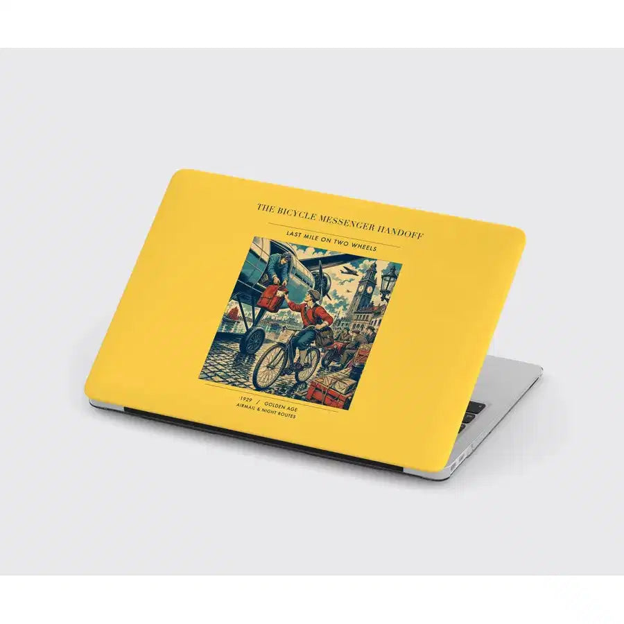 VINTAGE G4311 - The Bicycle Messenger Handoff - Designed MacBook Cases design on yellow