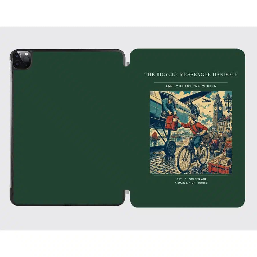 VINTAGE G4311 - The Bicycle Messenger Handoff - Designed iPad & Samsung Tablet Cases design on darkgreen ipad