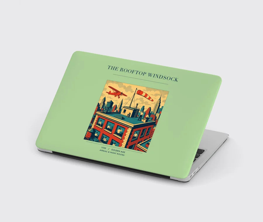 VINTAGE G4312 - The Rooftop Windsock - Designed MacBook Cases design on lightgreen