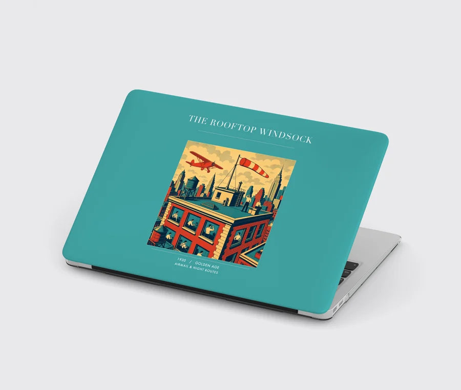VINTAGE G4312 - The Rooftop Windsock - Designed MacBook Cases design on turquoise
