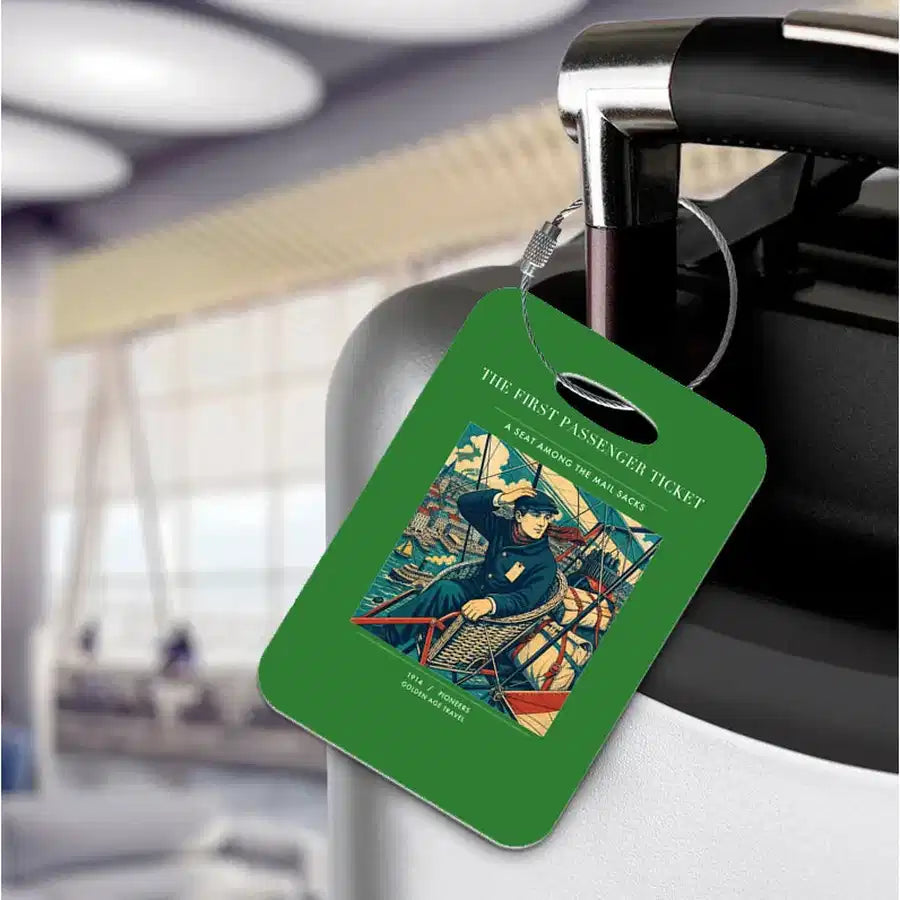 VINTAGE G4321 - The First Passenger Ticket - Acrylic Luggage Tags design on green