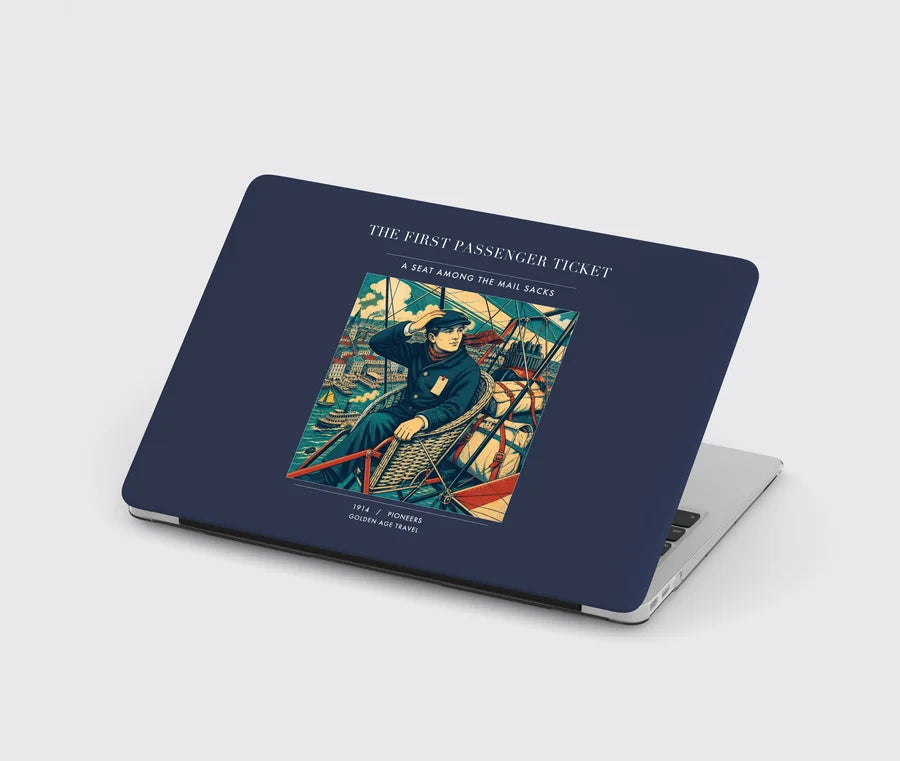 VINTAGE G4321 - The First Passenger Ticket - Designed MacBook Cases design on navyblue