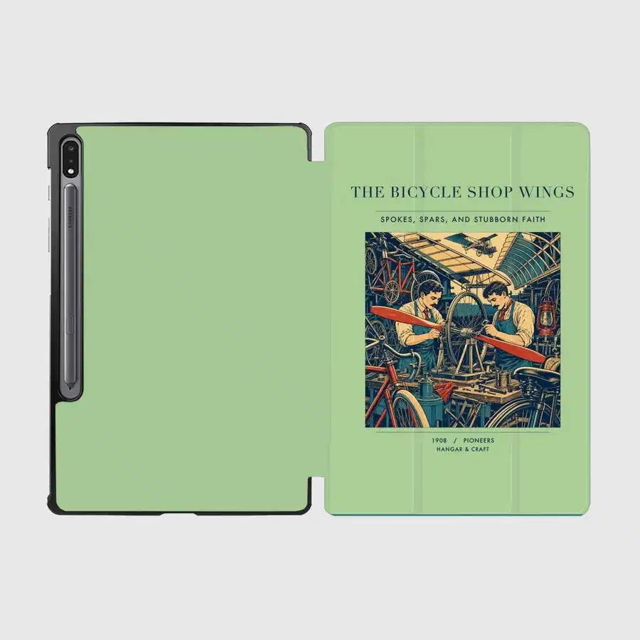 VINTAGE G4323 - The Bicycle Shop Wings - Designed iPad & Samsung Tablet Cases design on lightgreen samsung