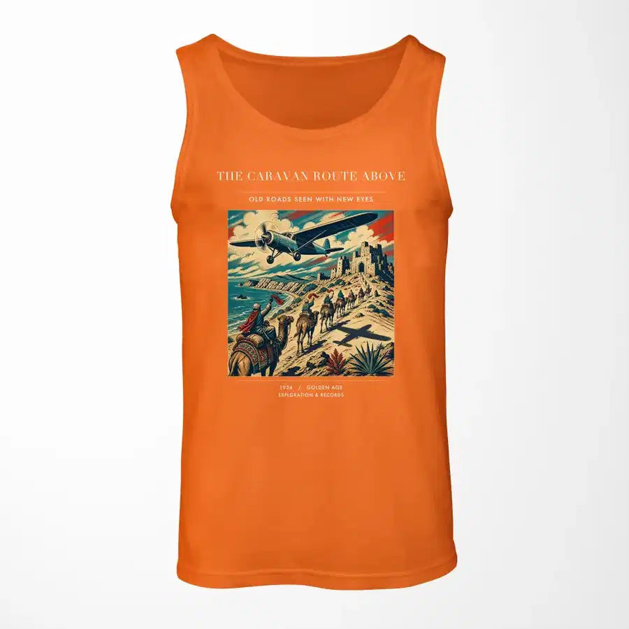VINTAGE G4332 - The Caravan Route Above - Designed Tank Tops design on orange