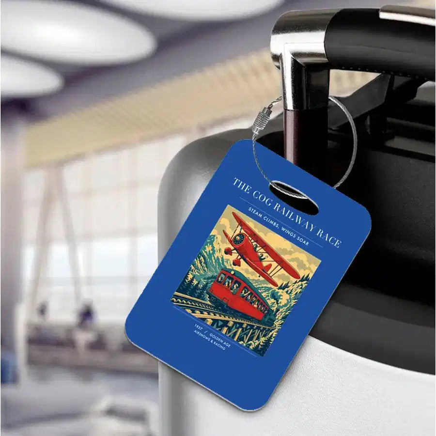 VINTAGE G4347 - The Cog Railway Race - Acrylic Luggage Tags design on blue