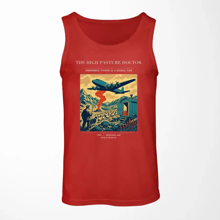 VINTAGE G4348 - The High Pasture Doctor - Designed Tank Tops design on red