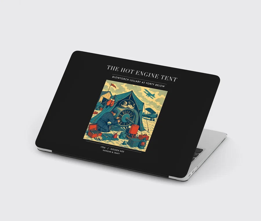 VINTAGE G4356 - The Hot Engine Tent - Designed MacBook Cases design on black