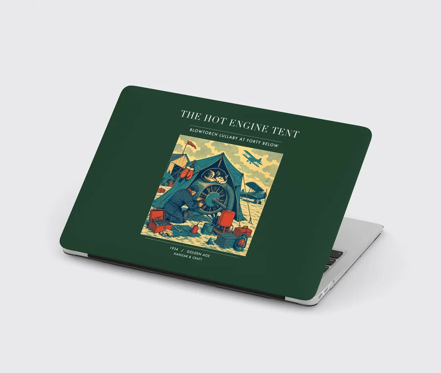 VINTAGE G4356 - The Hot Engine Tent - Designed MacBook Cases design on darkgreen