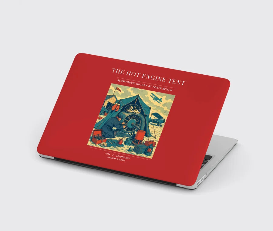 VINTAGE G4356 - The Hot Engine Tent - Designed MacBook Cases design on red