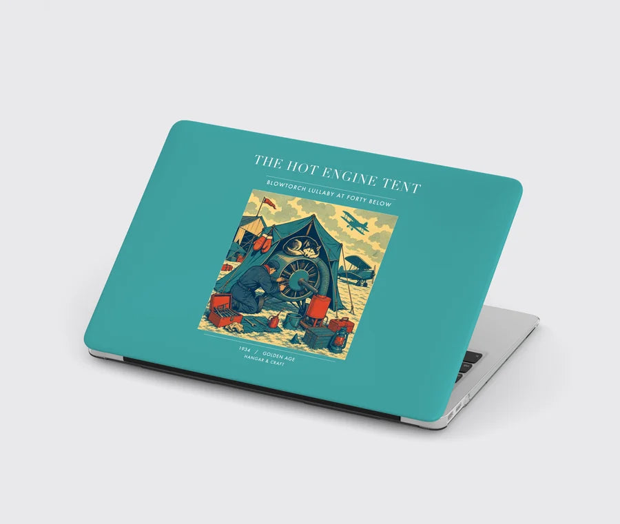 VINTAGE G4356 - The Hot Engine Tent - Designed MacBook Cases design on turquoise